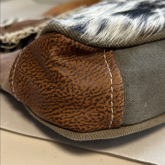 Myra Boho Leather Canvas Crossbody Bag - Picture 14 of 15